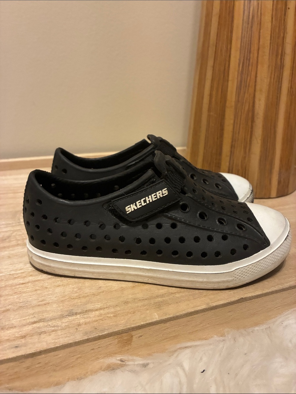 Skechers Kids Black Perforated Slip-On Sneakers with White Toe